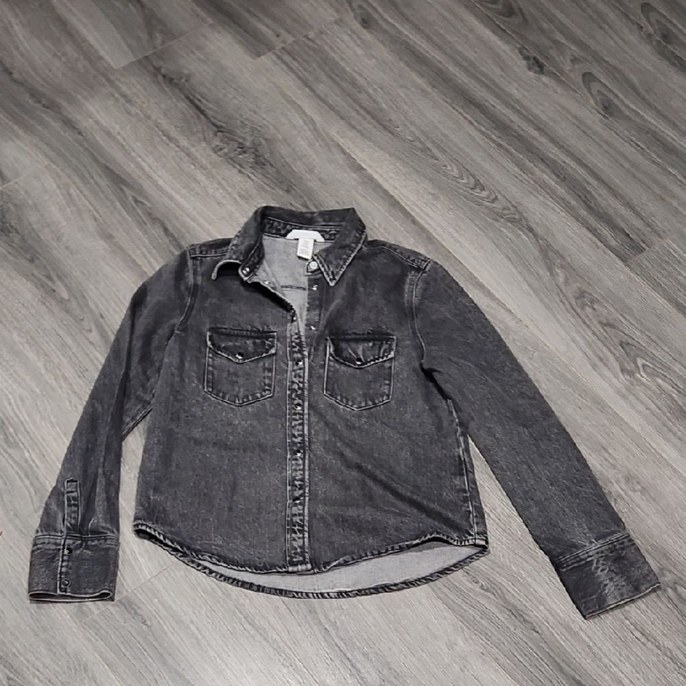 H&M Black Washed Black Snap Denim Shirt